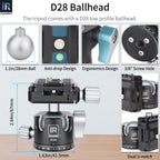 INNOREL D28 ballhead features 28mm ball anti-drop design ergonomics design 3/8inch screw hole and double U notch