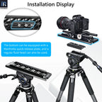 The bottom can be equipped with a Manfrotto quick release plate and a regular fluid head can also be used