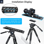 The bottom can be equipped with a Manfrotto quick release plate and a regular fluid head can also be used