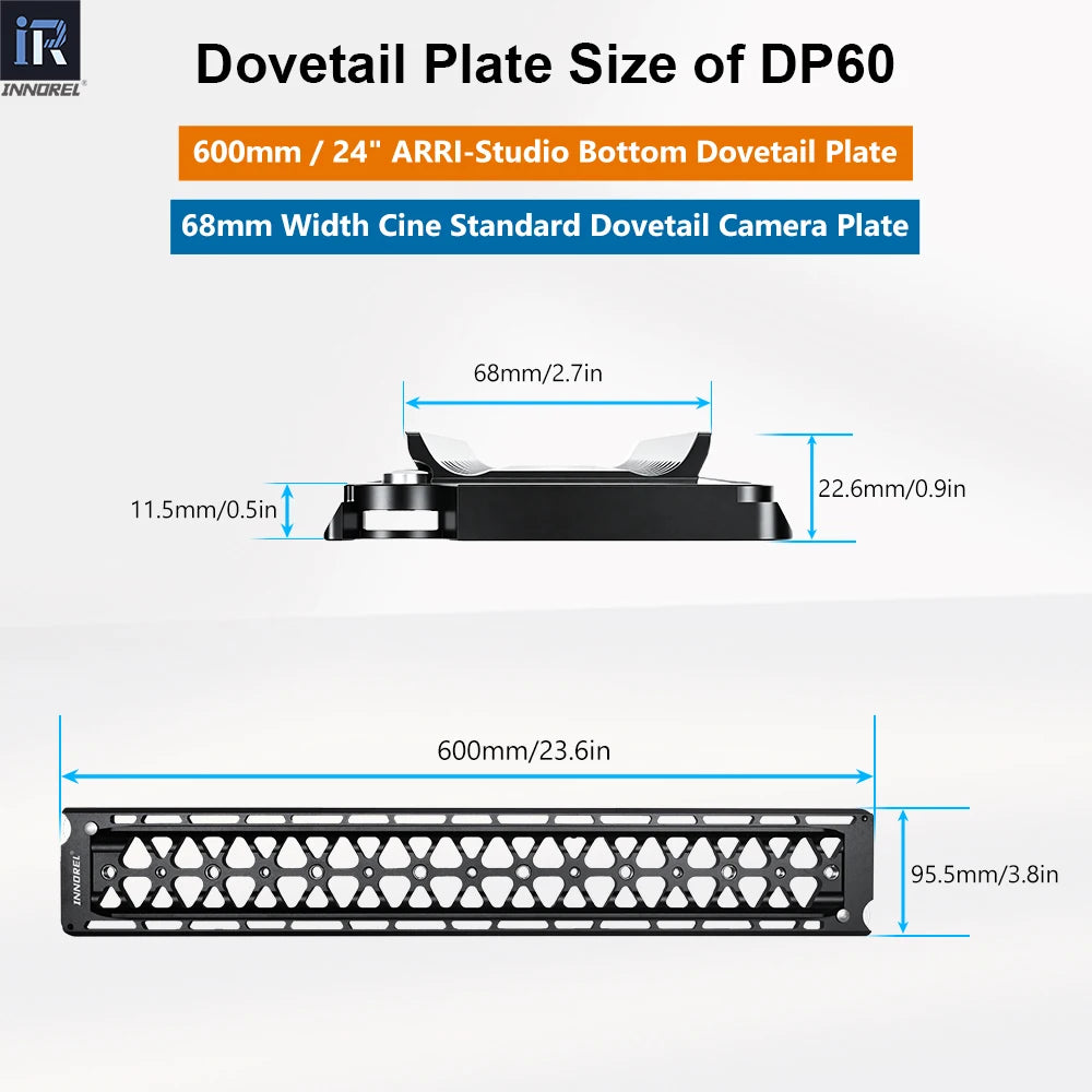 600mm ARRI-Studio Bottom Dovetail Plate 68mm Width Cine Standard Dovetail Camera Plate