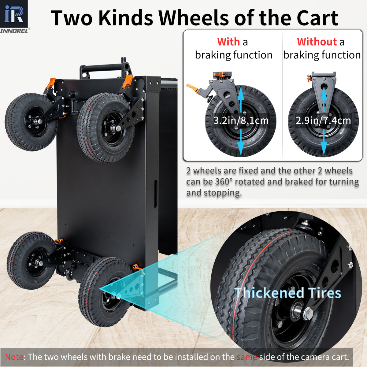 Non-slip handles and wheels with brakes make it easy to control the cart's movement deceleration and standstill