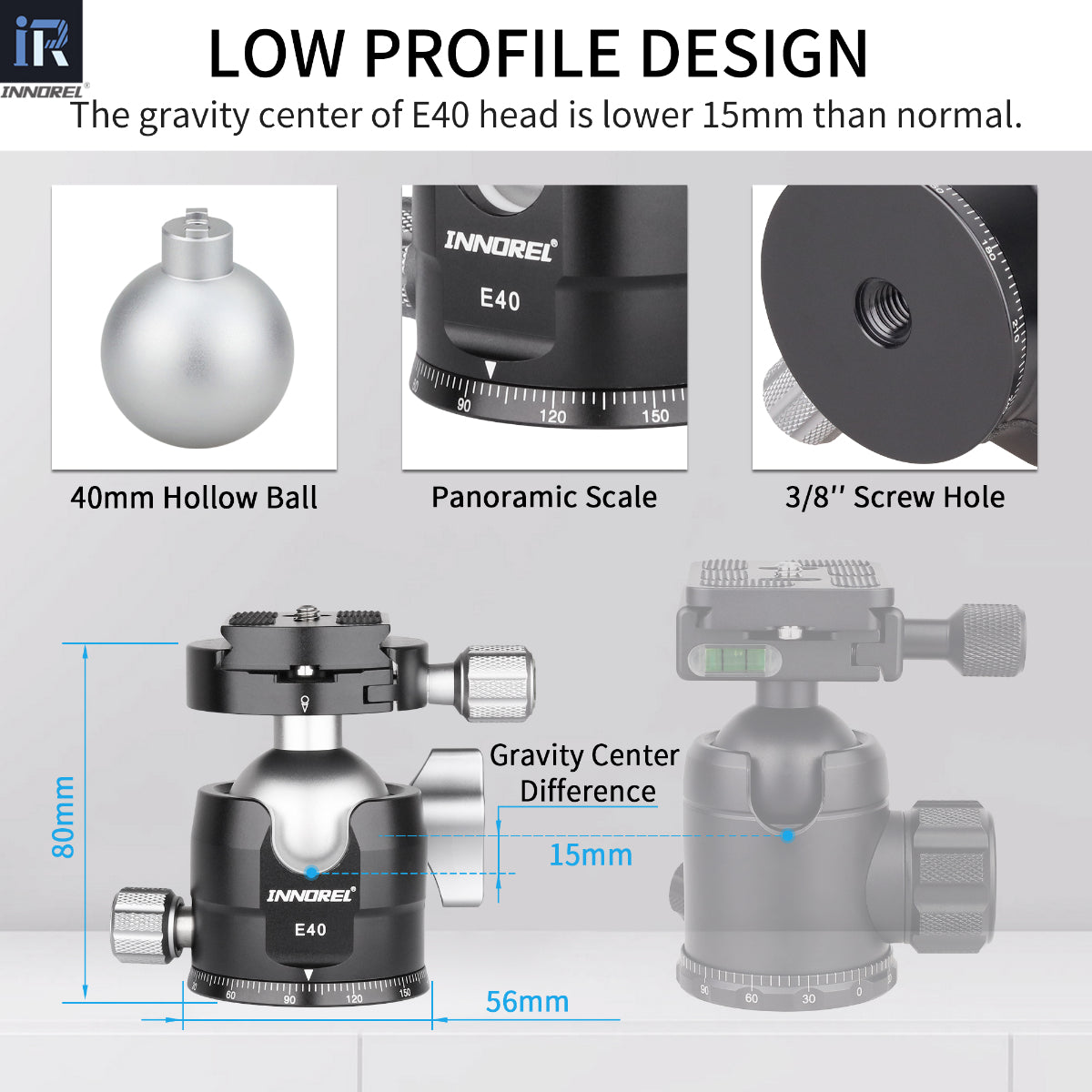 Low Profile Tripod Ball Head INNOREL E34/E40