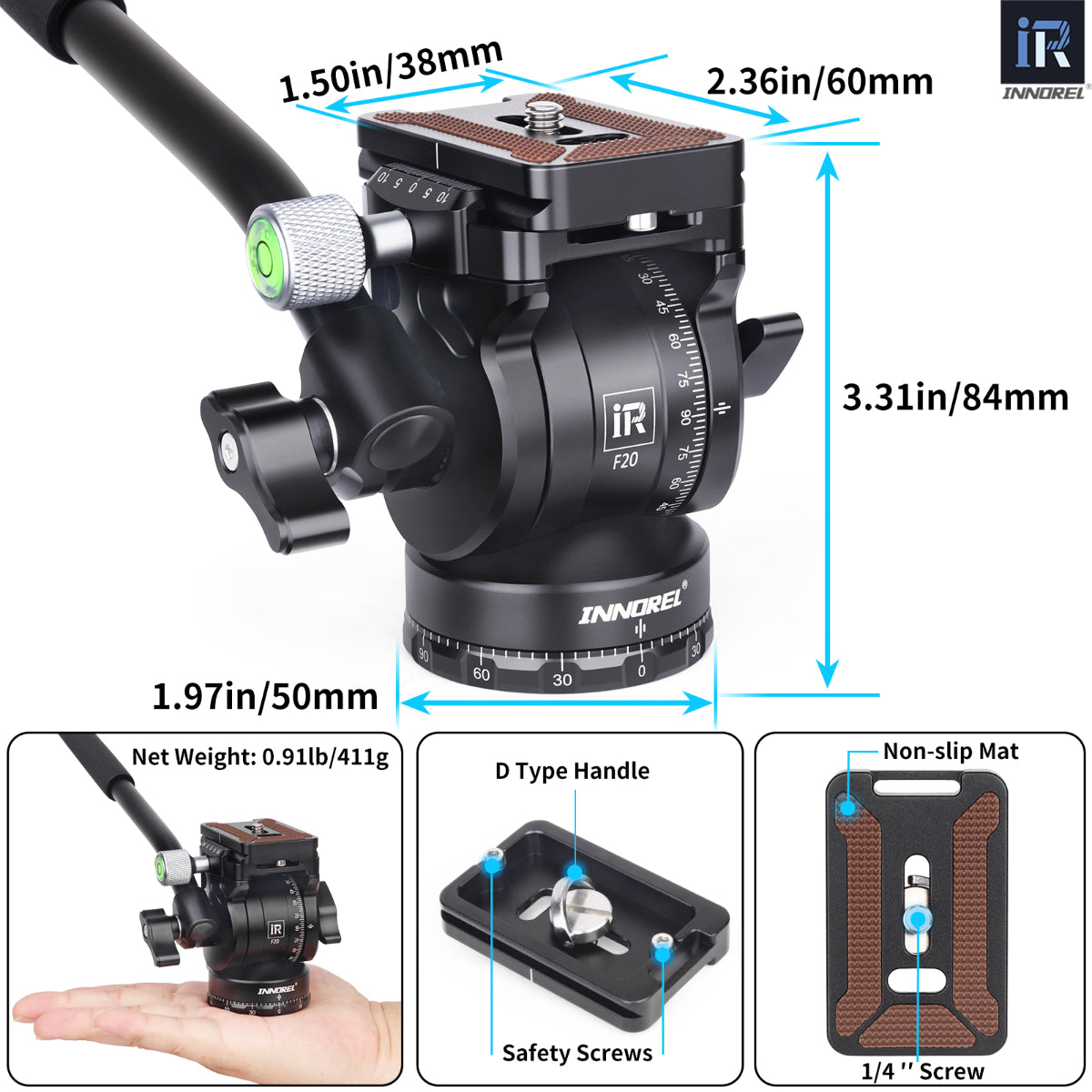 Mini Pan Metal Camera Tripod Fluid Head F20