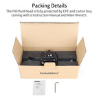 The F80 fluid head is fully protected by EPE and carton box coming with a Instruction Manual and Allen Wrench