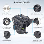 INNOREL F80 1/4" 3/8" Screw Q.R. Plate Locking Lever 3/8" Female Thread for Accessories Pan Locking Lever Tilt Locking Knob