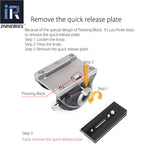 just three steps to remove the quick release plate Step 1 Loosen the knob Step 2 Press the knob Step 3 Remove the quick release plate