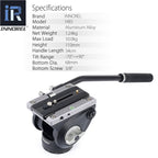 H85 Aluminum Alloy Net Weight 1.24kg Max Load 10.0kg Height 110mm Handle Length 34cm Tilt Range -70°-+90° Bottom Dia. 68mm Bottom Screw 3/8"
