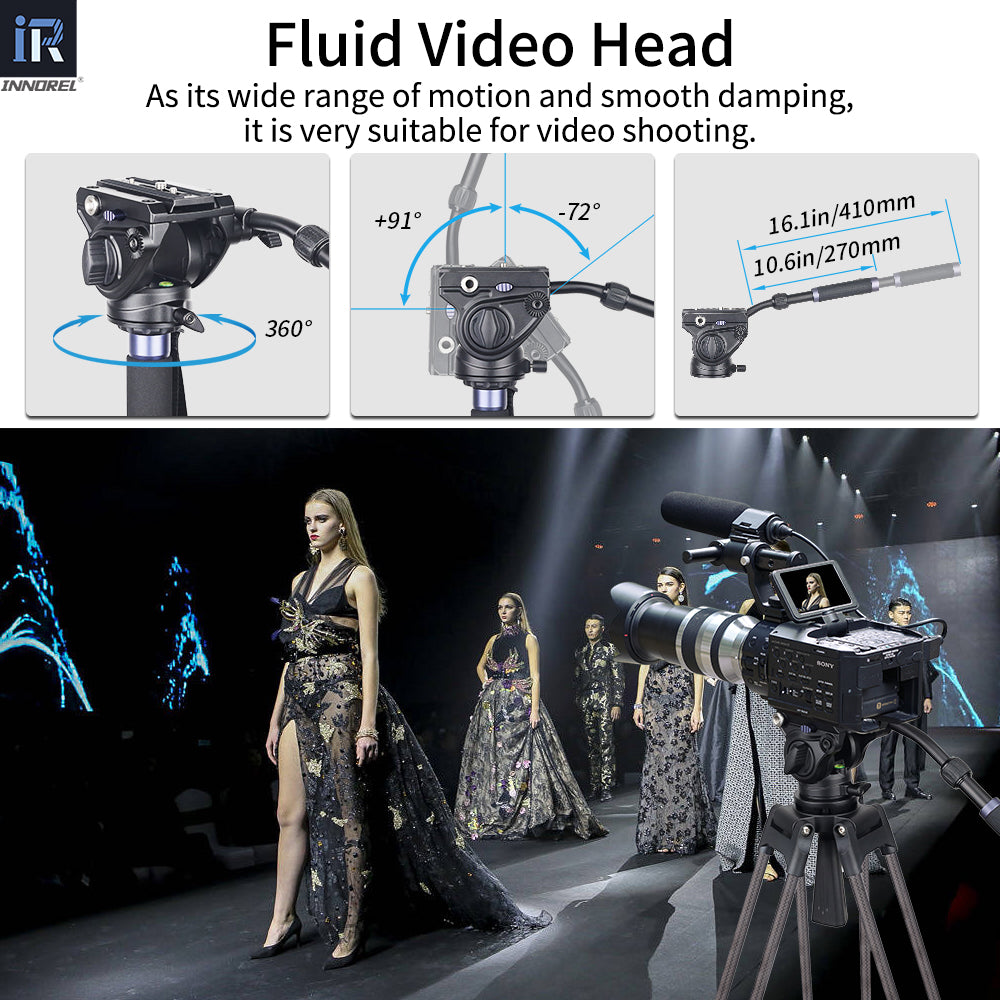 Equipped with an advanced wide range of motion and smooth hydraulic damping head that supports 360°panoramic tilting up or down shooting