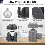 INNOREL G40 double panoramic ballhead features 40MM hollow ball panoramic scale 3/8in screw hole U notch allows vertical shooting