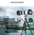 GT254C tripod with D36 ballhead specifications including 168cm max height 1.51kg weight 15kg load 10-layer carbon tube