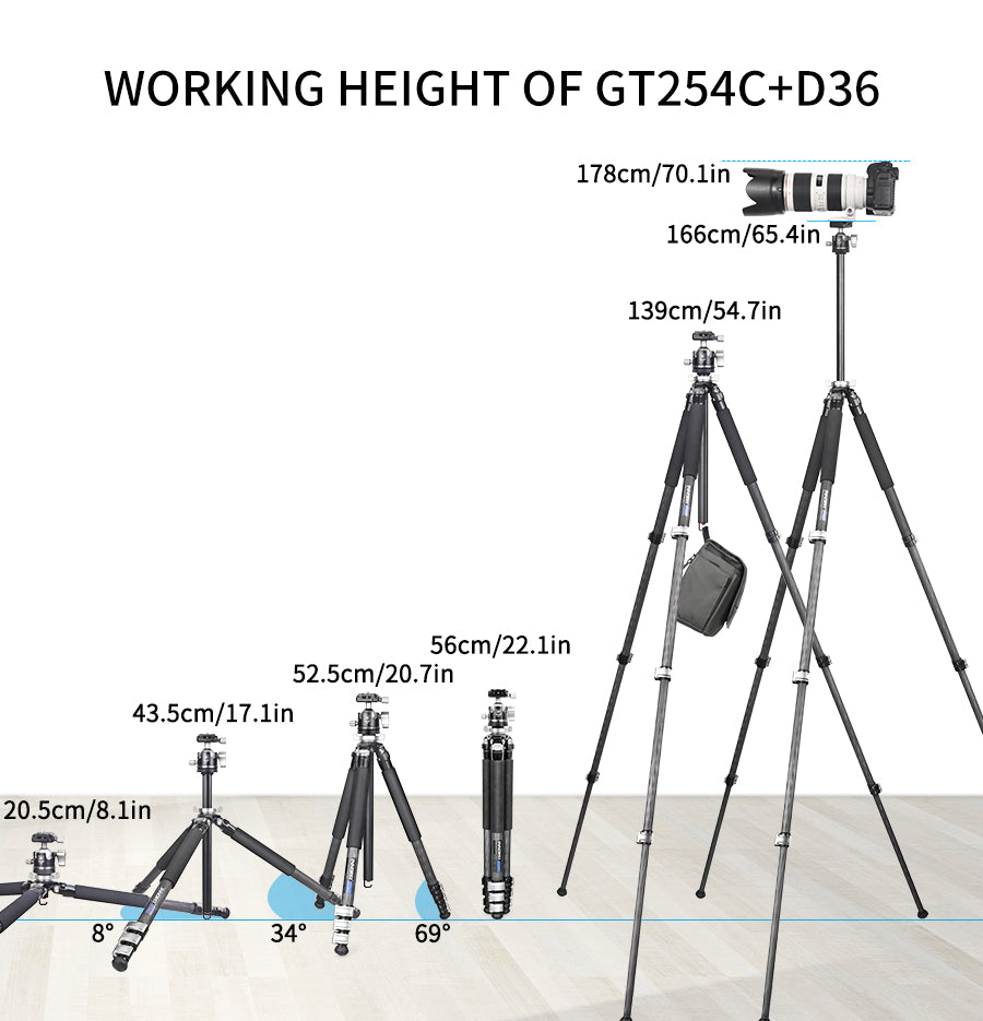 Professional Compact Portable Carbon Fiber Tripod INNOREL GT254CF