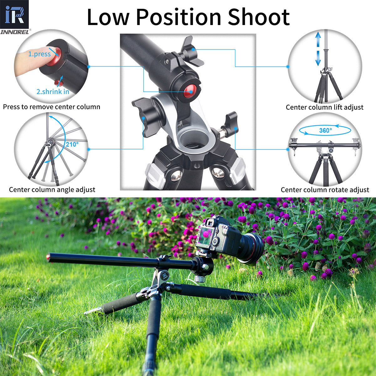 Aluminium Alloy Camera Horizontal Tripod INNOREL HT284A