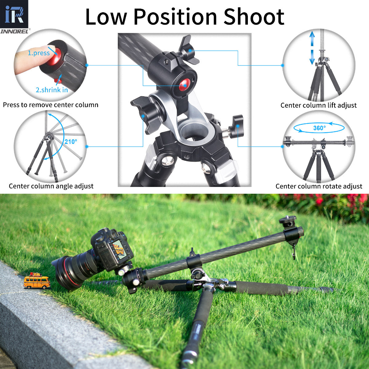 Camera Horizontal Carbon Fiber Tripod INNOREL HT284C