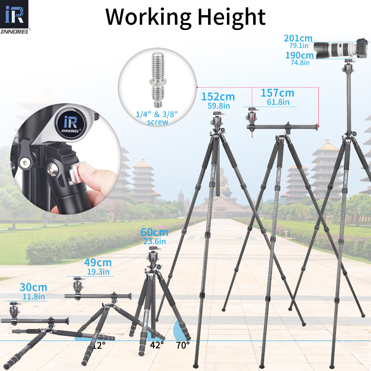 Camera Horizontal Carbon Fiber Tripod INNOREL HT284C