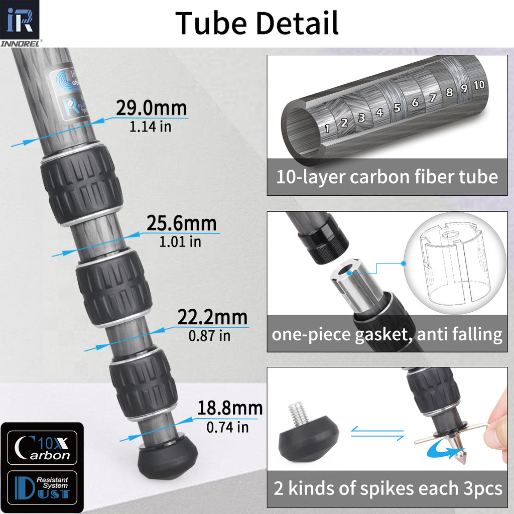 INNOREL HT284C camera tripod with 10-layer carbon fiber tubes
