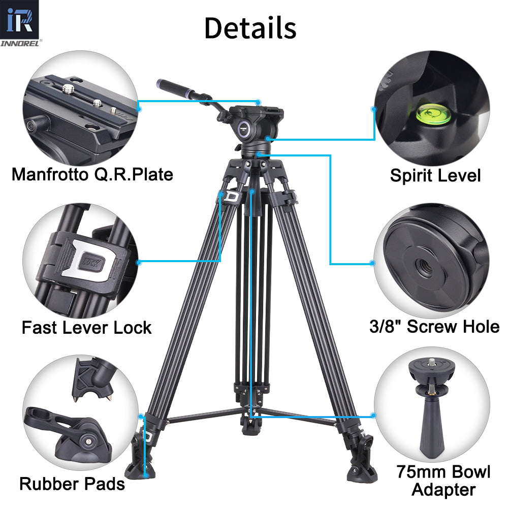 Manfrotto Q.R.Plate Spirit Level Fast Lever Lock 3/8" Screw Hole Rubber Pads 75mm Bowl Adapter