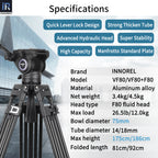 High quality aluminum alloy Max Height 175/186cm Max Load 12kg Tube Diameter 14/18mm Bowl Diameter 75mm Net Weight  3.4/4.5kg Folded Length 81/92cm Head F80 Video fluid head