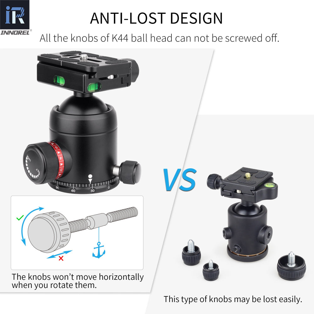 INNOREL K36/K44 36mm/44mm Professional Tripod Ball Head Aluminum Panoramic Arca Swiss Structure Max Load 20/25kg for Camera DLSR