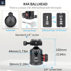 INNOREL K44 ballhead with Q70 Q.R.Plate features U Notch hollow ball anti-lost knobs