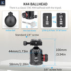 INNOREL K44 dia 44mm ballhead with width 55mm height 100mm features U notch hollow ball Q70N Q.R.Plate anti-lost knobs