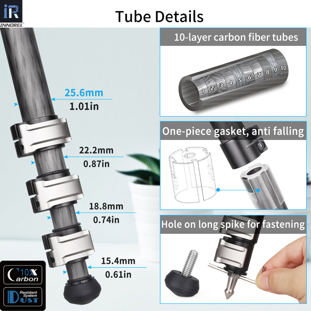INNOREL KT254CF is equipped with interchangeable screw-in rubber spikes and stainless steel spikes