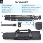 INNOREL KT405C tripod package contents tripod N52 ballhead quick release plate tripod bag allen key weight hook