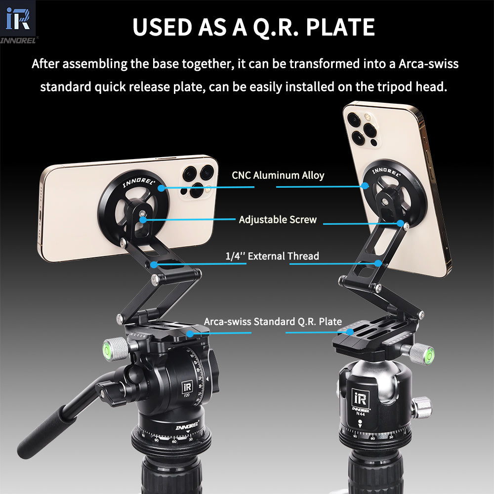After assembling the base together, it can be transformed into a Arca-swiss standard quick release plate can be easily installed on the tripod head