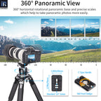 360° panoramic base, horizontal rotation, precise angle scales 30 60 90 120 180, C-type handle, 1/4" screw, 38mm 70mm dimensions, fall-proof design, INNOREL panorama photo accessory.