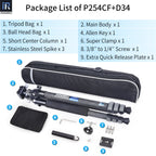 INNOREL P254CF tripod package contents tripod D34 ballhead quick release plate tripod bag allen key super clamp