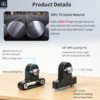 3/8" ARRI locating pin and screw kit, 6061-T6 aluminum alloy hardware, dual-view product graphic with labels, inset aluminum billet photo, stable material for camera cage mounting and ARRI standard rig systems.