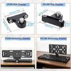 PC90 size 49mm 36mm 1.93in 1.42in, PC180 size 36mm 10mm 1.42in 0.39in, PC90 and PC180 assembly display, INNOREL quick shoe mounting plate dimensions, ARRI standard locating pin compatible accessory.