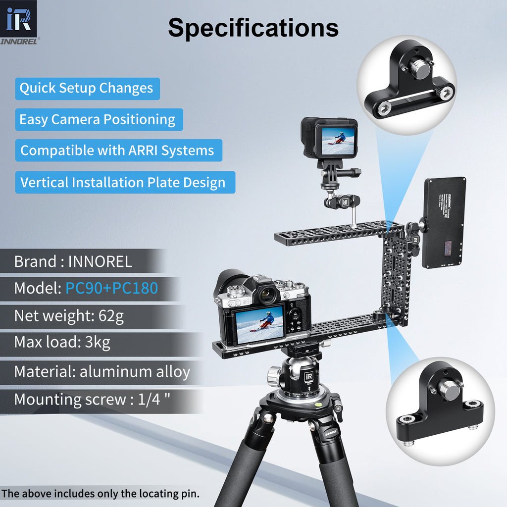INNOREL PC90 PC180 quick release plate, 1/4 inch mounting screw, 3kg payload capacity, ARRI locating pin compatible, aluminum alloy camera accessory 62g.