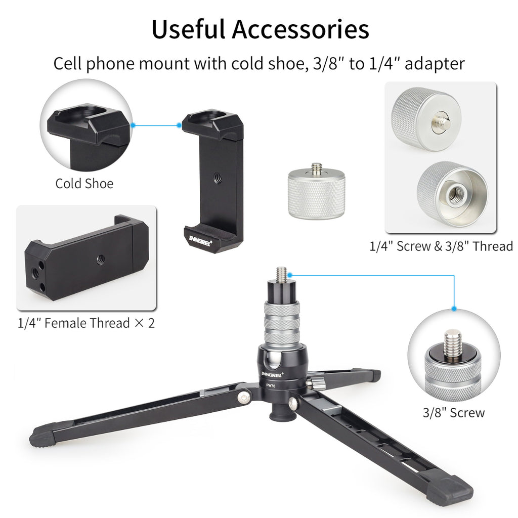 INNOREL PW70 Mini monopod Stand Cell phone mount with cold shoe, 3/8" to 1/4" adapter