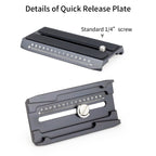 1/4 screw of this quick release plate fits most photography equipments