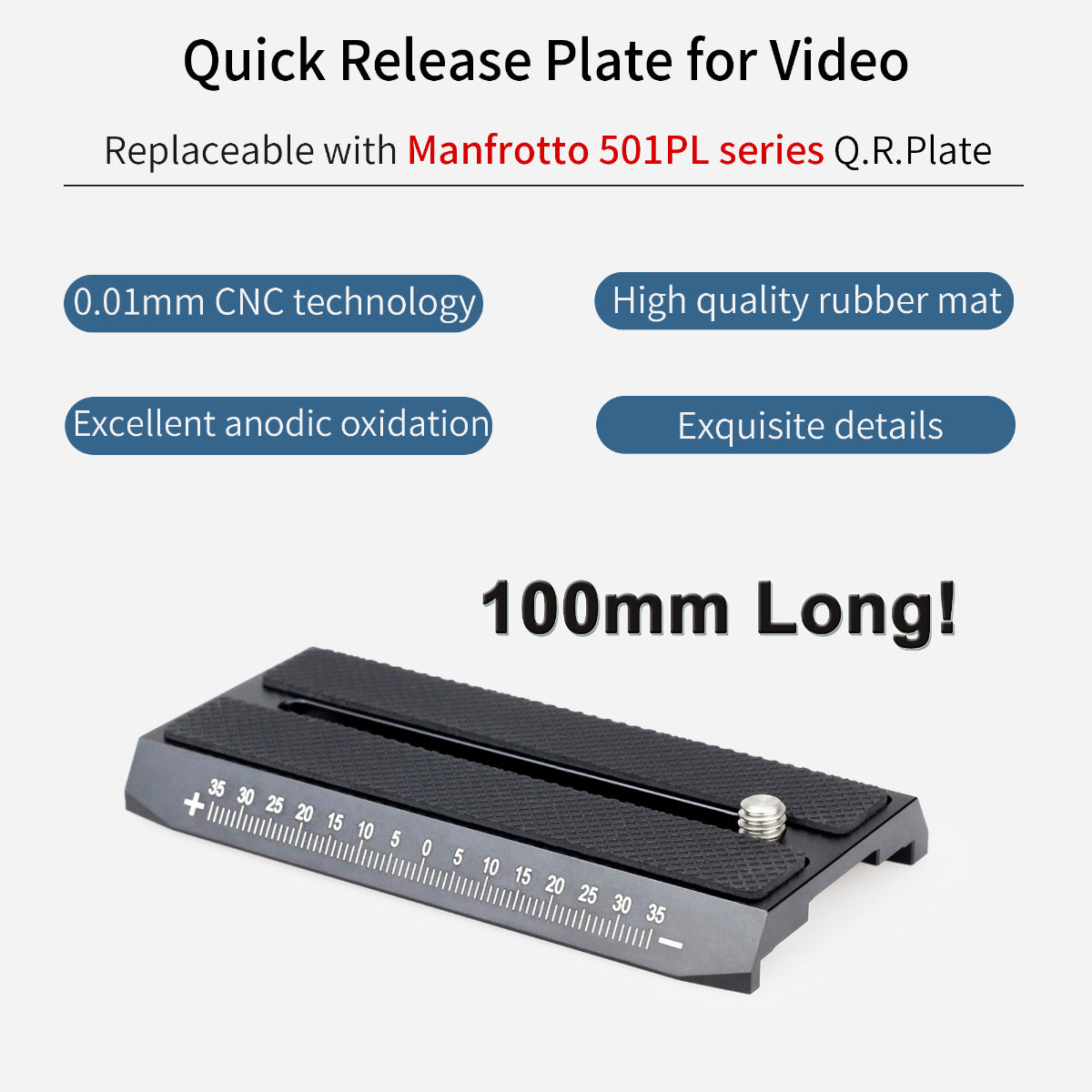 Replaceable with Manfrotto 501PL series Q.R.Plate 0.01mm CNC technology High quality rubber mat Excellent anodic oxidation Exquisite details