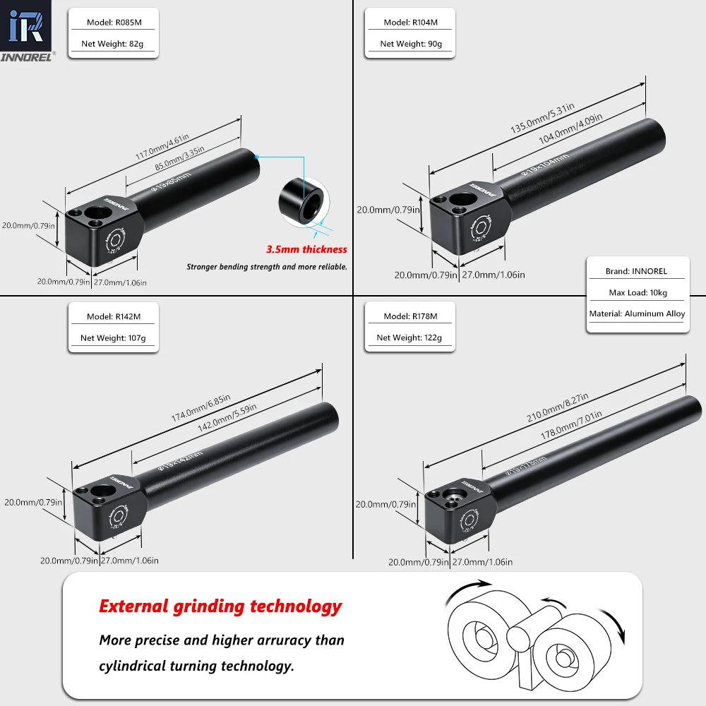 Model R085M  Net Weight 82g Model R104M Net Weight 90g Model R142M Net Weight 107g Model R178M Net Weight 122g Material Aluminum Alloy