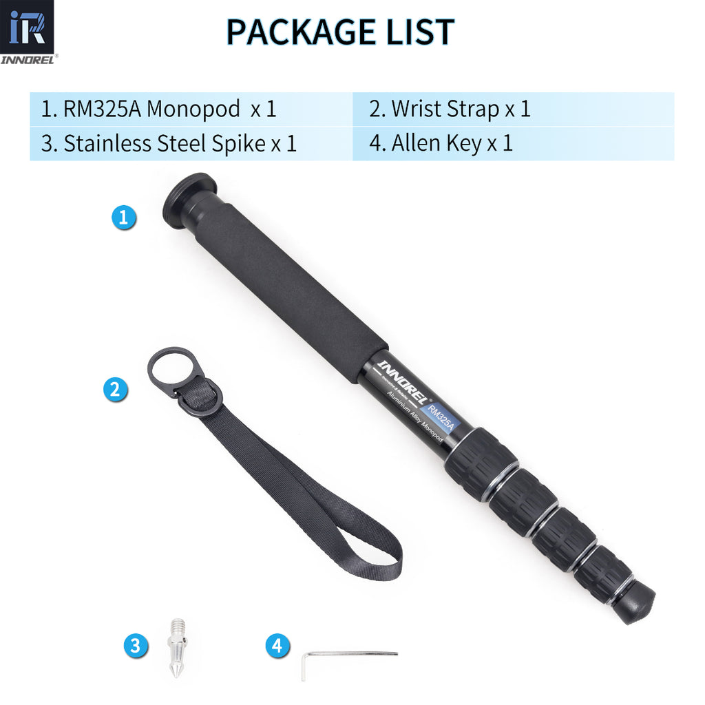 INNOREL RM285A package including monopod wrist strap stainless steel spike allen key