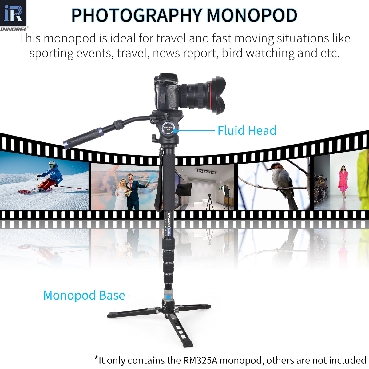 INNOREL RM285A photography monopod is ideal for travel and fast moving situations like sporting events  travel  news report bird watching and etc