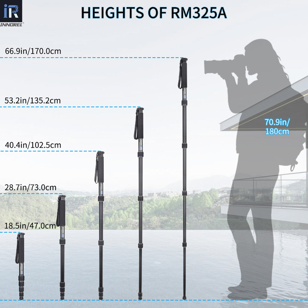 NNOREL RM325A monopod extends from 47cm to full 170cm working height with 5 kinds of height
