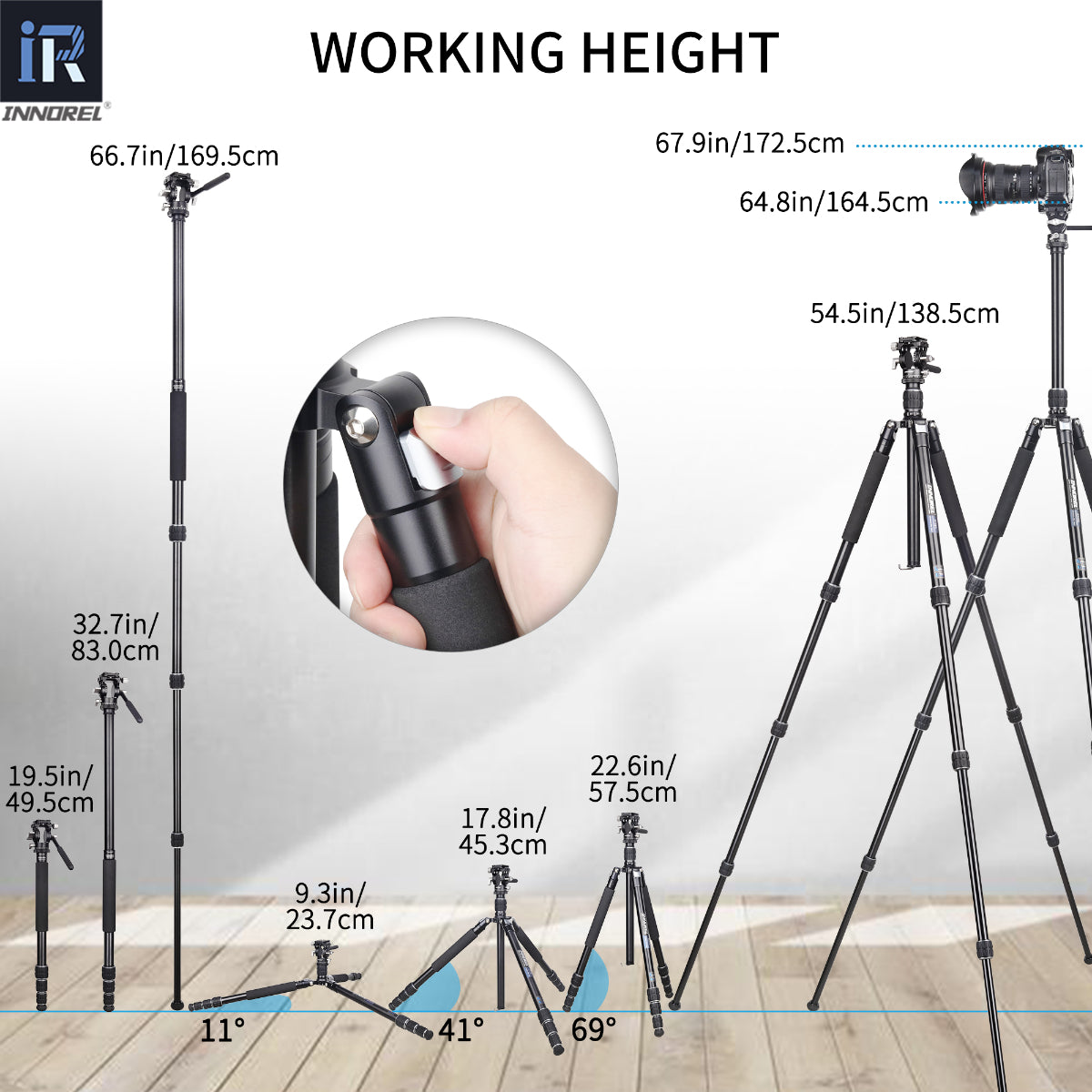 Aluminum Alloy Travel Tripod INNOREL RT45A Series