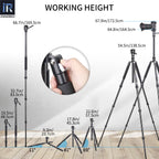 RT45A with H10 tripod head lightweight tripod extends from compact 23.7cm to full 164.5cm working height with center column