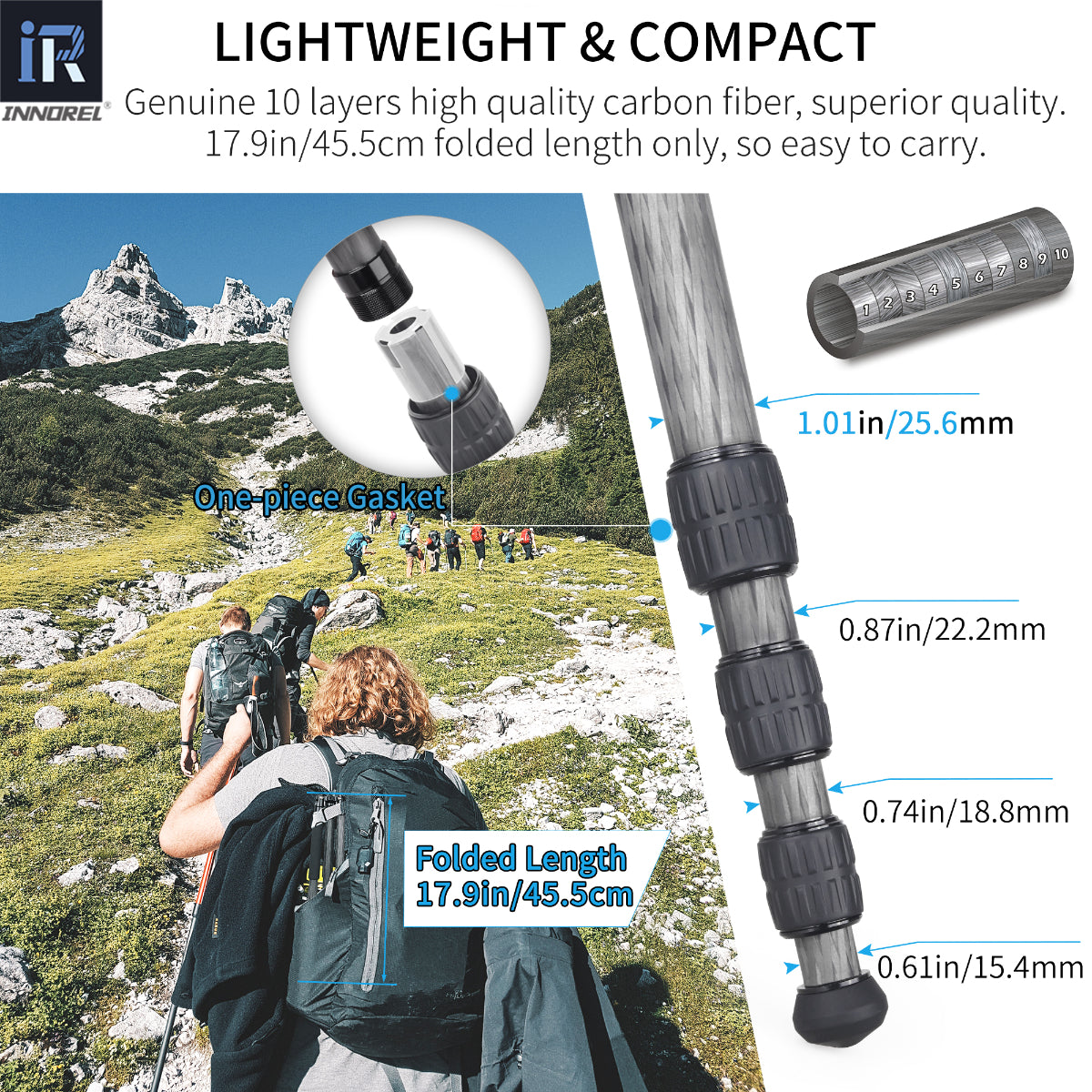 RT45C genuine 10 layers high quality carbon fiber, superior quality.
17.9in/45.5cm folded length only