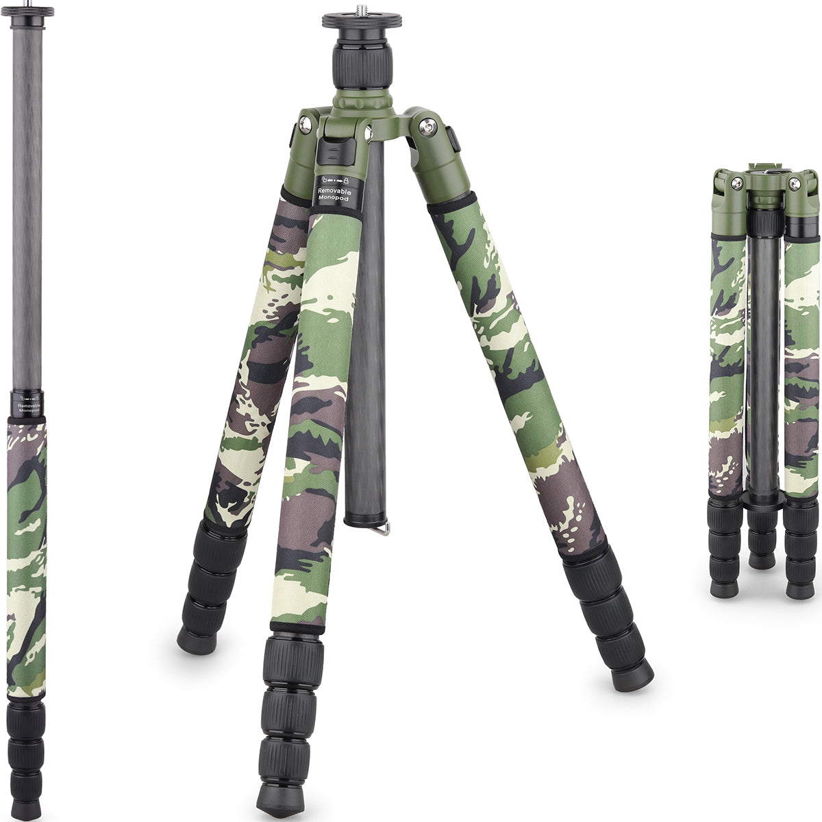 INNOREL RT85CG lightweight tripod monopod heavy duty stand with green camouflage leg covers for DSLR camera camcorder.
