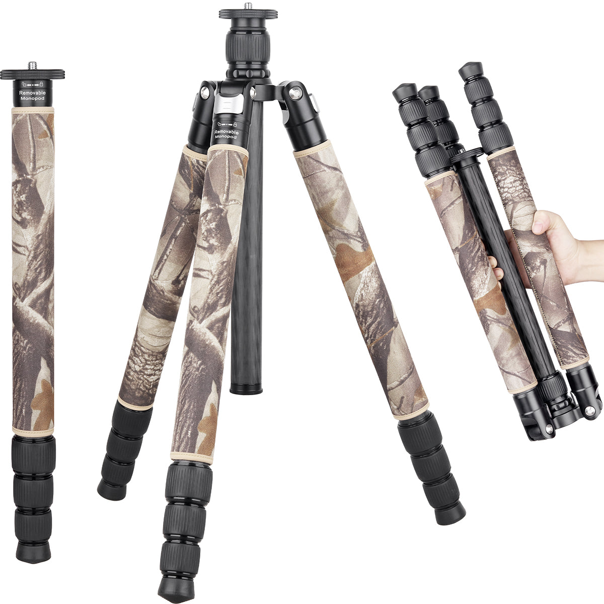 INNOREL RT85CM lightweight tripod monopod heavy duty stand with brown camouflage leg covers for DSLR camera camcorder.