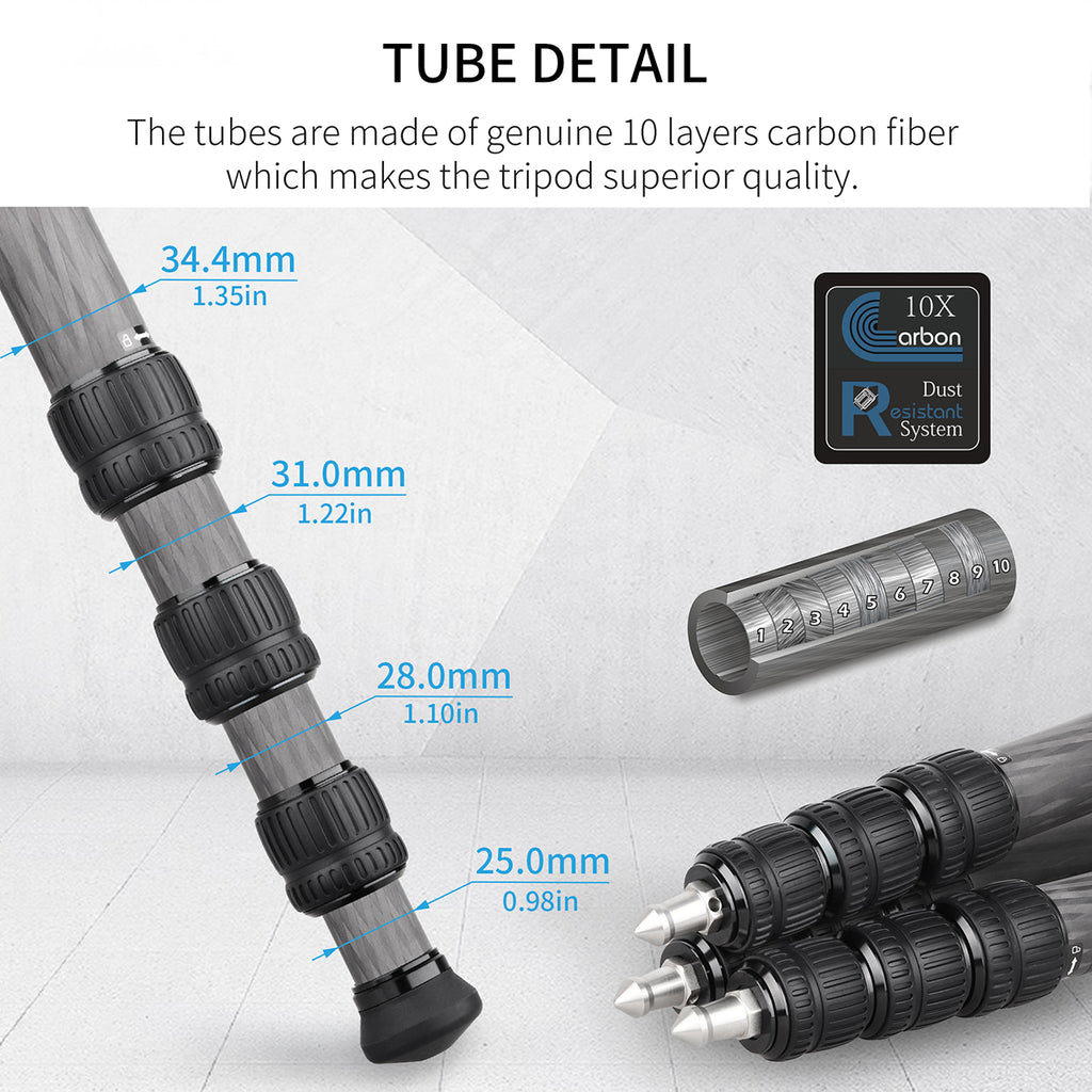 INNOREL ST344C camera tripod with 10-layer carbon fiber tubes