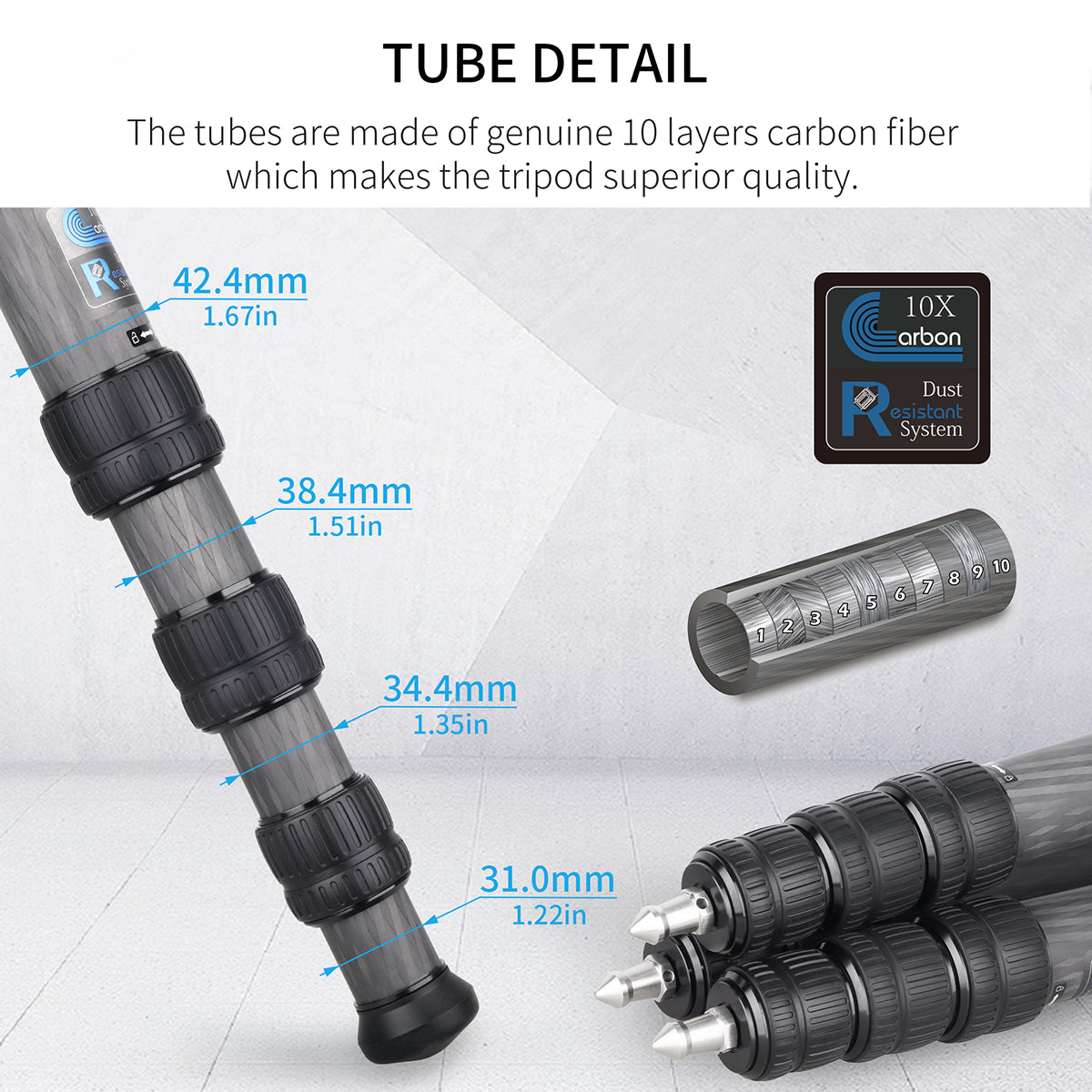 INNOREL ST424C camera tripod with 10-layer carbon fiber tubes