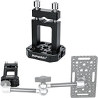 INNOREL TB0504 car headrest camera mount, CNC aluminum with 1/4"-20 & 3/8"-16 holes. Dual locking knobs for stable ride recording and travel blogging