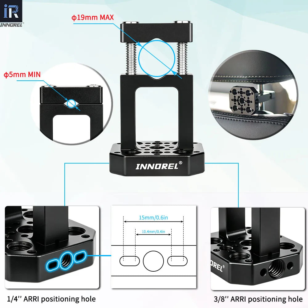 1/4" ARRI positioning hole 3/8" ARRI positioning hole