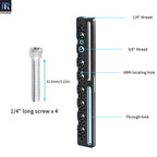 1/4" thread 3/8" thread ARRI locating hole Through hole