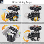INNOREL U44 and U55 ballhead showing hover at any angle accurate positioning during photography and smooth panning and tilting during video
